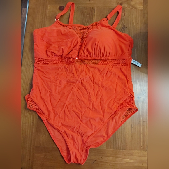 NEW NWT AdoreMe Plus Size Fiesta Orange Cloralin Contour One Piece Bathing Suit - Picture 2 of 7